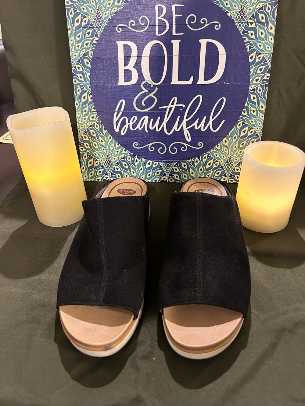 Dr. Scholl's Black Suede Open-Back Slide Mules